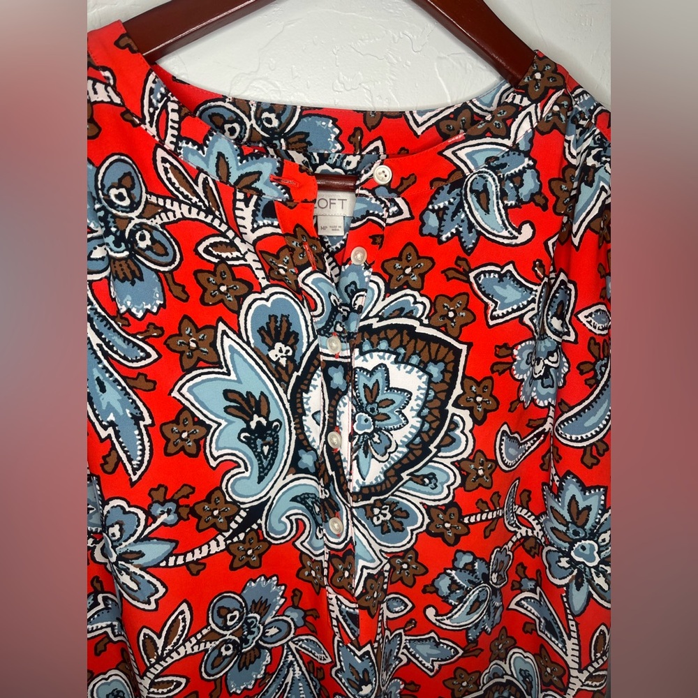 LOFT Red and Blue Paisley Floral Shift Style‎ Tunic Dress - Picture 3 of 7